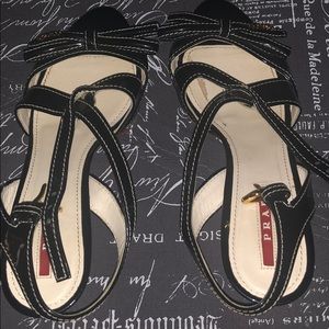 Prada patent leather wedge sandals